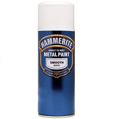 Image of Hammerite Spray Paint for Metal. Direct to Rust Exterior White Metal Paint, Smooth Finish. Corrosion Resistant Gloss and Remover, 8 Year Protection 400ml Aerosol 0.5 SqM Coverage​