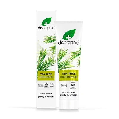 Image of Dr Organic Tea Tree Toothpaste, Purifying, Natural, Vegan, Cruelty Free, Paraben &amp; SLS Recycled Recyclable, Organic, 100ml, Packaging may vary