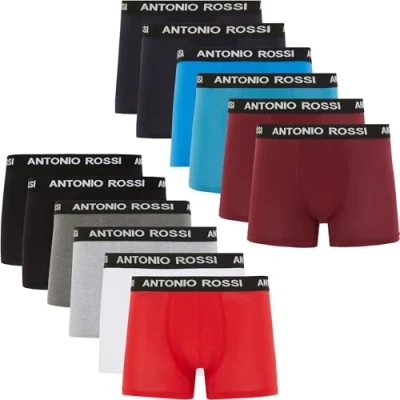 Image of ANTONIO ROSSI 12 Pack Men&#039;s Fitted Boxer Hipsters Mens Boxers Shorts Multipack with Elastic Waistband Cotton Rich, Comfortable Underwear, Light Assorted, 4XL