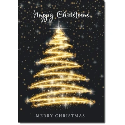 Image of doodlecards Happy Christmas, Christmas Card Black and Gold Abstract Tree Medium Size with Plain Envelope