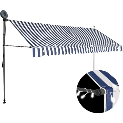 Image of vidaXL Manual Retractable Awning with LED 350 cm Blue and White