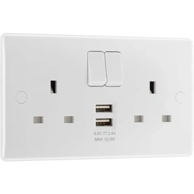 Image of BG Nexus 800 Series, 13A Double Switched Socket with 2 x USB A 12W