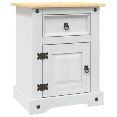 Image of vidaXL Bedside Cabinet in Mexican Pine Corona Range Compact and Versatile, White 53x39x67 cm Solid Pinewood Construction With Drawer Cupboard.