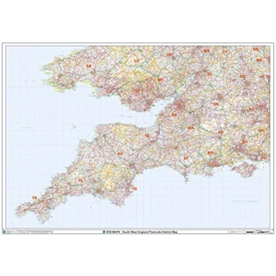 Image of South West England Postcode District Wall Map (D1) 47&quot; x 33.25&quot; Laminated