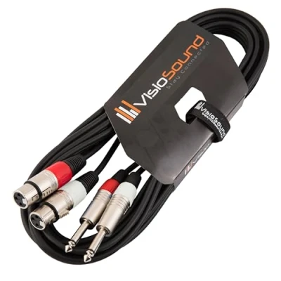 Image of 2 x Female XLR to 6.35mm 1/4&quot; Mono Jack Twin Lead/Audio Signal Patch Cable 5m