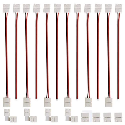 Image of GTIWUNG 3528 2835 2 Pin Solderless LED Strip to Connector Kit 8mm, Includes 6 x Jumper Connector, Pigtail, 4 L Shape Corner Gapless