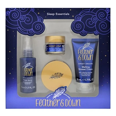 Image of Feather &amp; Down Sweet Dream Sleep Essentials Gift Set (50ml Pillow Spray, 50ml Melting Shower Cream, 16g All Purpose Balm Butter) Cruelty Free Vegan Friendly.