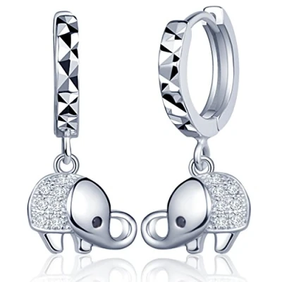 Image of Yumilok Jewelry 925 Sterling Silver Cubic Zirconia Elephant Drops Dangles Womens Hoop Creole Earrings, Hypoallergenic