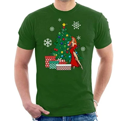 Image of Jessica Rabbit Around The Christmas Tree Men&#039;s T Shirt Bottle Green