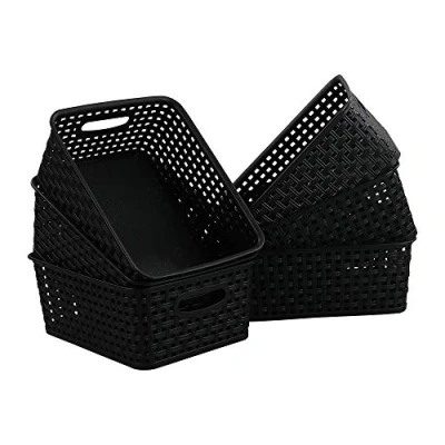 Image of Asking 6 Pack Plastic Storage Baskets, Weave Basket, Black