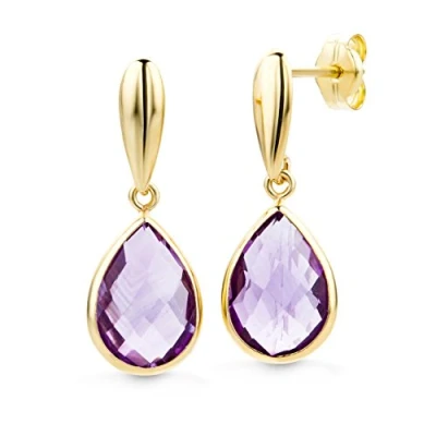 Image of Miore drop earrings in 14 kt yellow 585 gold with 4.58 ct purple amethyst gemstone