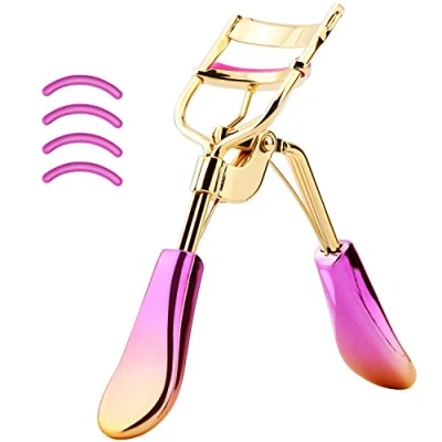 Image of Luxspire Eyelash Curler with 4Pcs Refill Pads, Professional Handle Eye Lash Iron Curling Clip Beauty Makeup Tool Fits All Shapes, Rose Red