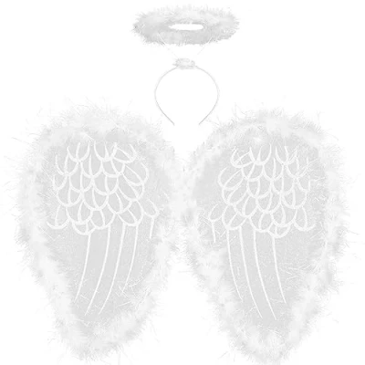 Image of SULOLI Angel Wings and Halo, White Fairy Fallen Christmas Fancy Dress Costume for Kids Halloween Party
