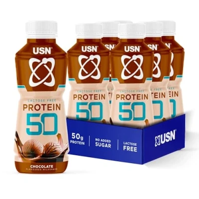 Image of USN Trust 50 Pre mixed &amp; Ready to Drink Protein Shake Bottles: 6 x 500 ml Chocolate High Recovery Drinks