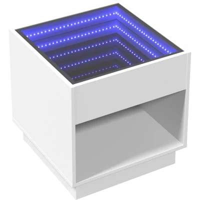 Image of vidaXL Bedside Table/Nightstand with Infinity Mirror &amp; RGB LED Lights White, Engineered Wood, 50x50x50 cm, for Bedroom