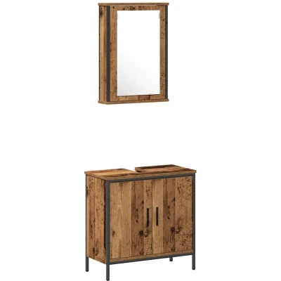 Image of vidaXL 2 Piece Bathroom Furniture Set Old Wood Engineered