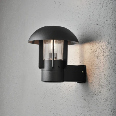 Image of Heimdal Outdoor Classic Lantern Wall Lamp, Black, Clear Glass, IP44