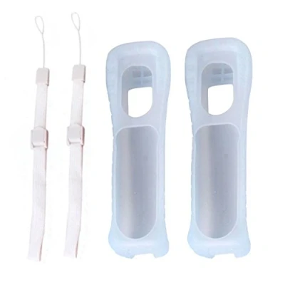 Image of 2 x White Silicone Skin Case Cover With Wrist Strap For Nintendo Wii Remote