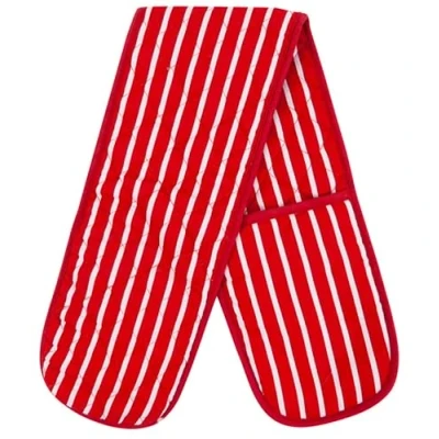 Image of Red Double Oven Gloves Heat Resistant Mitts for Home Kitchen Baking and Cooking, Butchers Stripe Pot Pan Tray Gloves, Heavy Duty Cooking (Red)