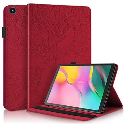 Image of Succtop Galaxy Tab A 2019 10.1 Case PU Leather Cover Flip Stand Function Wallet Tablet Protective with Card Slot, Pen Holder for Samsung Inch SM T510/SM T515 Red