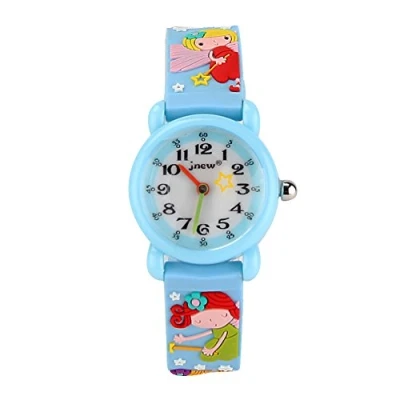 Image of ele ELEOPTION Children&#039;s Watch Waterproof 3D Cute Cartoon Design Round Dial Silicone Rubber Jelly Color Band Quartz Wristwatch for Little Xmas Girls Boy Kids Children (Little Fairy, Blue)
