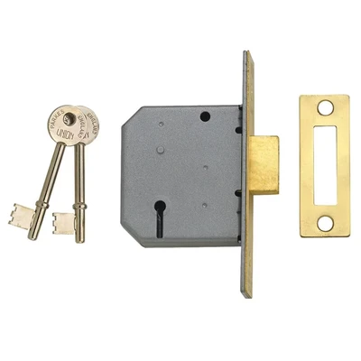 Image of Union 2177 3 Lever Mortice Deadlock Polished Brass 65mm 2.5in Box UNNJ2177PL25