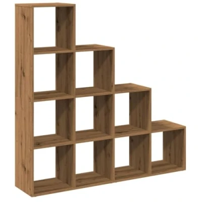 Image of vidaXL 4 Tier Room Divider Bookcase Artisan Oak Engineered Wood 10 Cubic Compartments 131.5 x 29 cm Freestanding Bookshelf for Living Room/Bedroom/Study