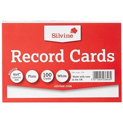 Image of Silvine Record Cards 152x102 mm Plain Pack of 100 Color: White