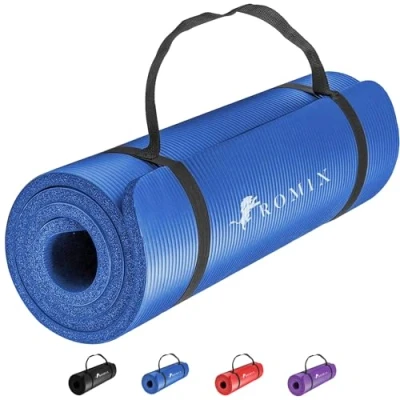 Image of ROMIX Yoga Mat Thick 10 MM Foam Exercise Mat, 180x60x1cm Non Slip Gym with Carry Bag and Strap, Workout Mats for Women Men Pilates Gymnastics Meditation Home Outdoor