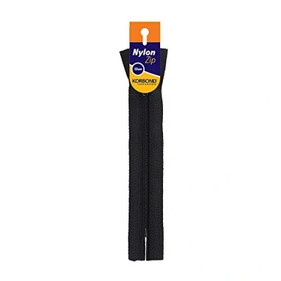 Image of Korbond 25cm Black Nylon Closed Ended Zip 10inches Ideal for Sewing, Tailoring, Crafting Cushions or Garments