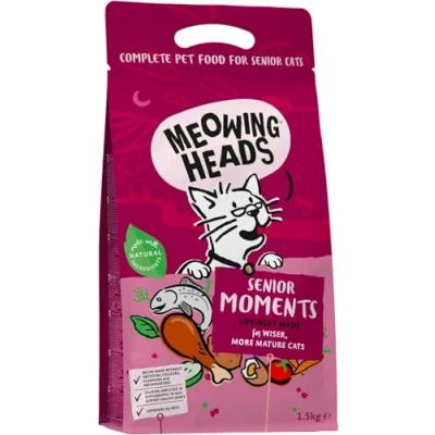 Image of Meowing Heads Complete Dry Cat Food 1.5kg Senior Moments Vet Approved