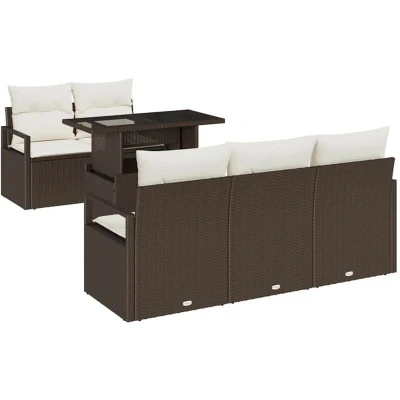 Image of vidaXL 6 Piece Garden Sofa Set with Cushions Brown Poly Rattan