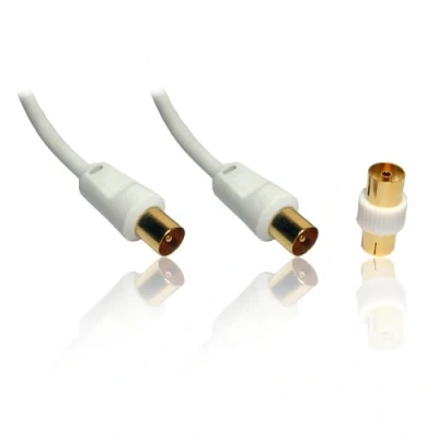 Image of CDL Micro 2TV 10 m Gold TV Coax Aerial Cable Lead Wire (M M) with Female to Adapter (F F), White