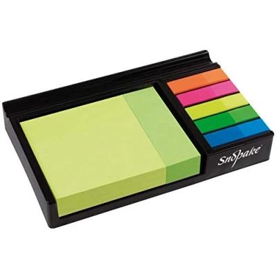 Image of Snopake Desk Memo Set with Neon Sticky Notes and Index Highlighters Black Tray/Assorted Colours 15848, 76 mm x