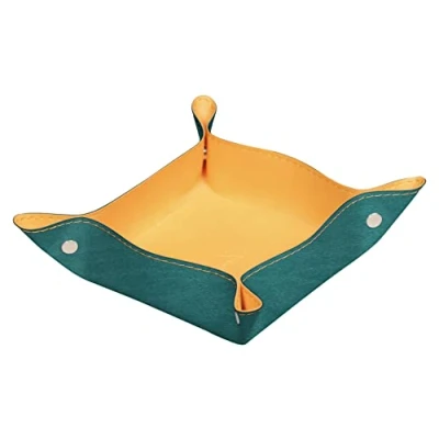 Image of RHODIA 194593C Peacock Reversible Tidy Box 12x12x4.5 cm Orange Saddle Stitching, Magnetic Corners Faux Leather Home Office Collection Rhodiarama Organization &amp; Designer Storage