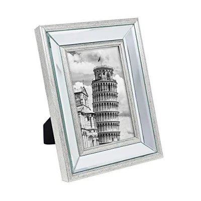 Image of Isaac Jacobs 4x6 Silver Beveled Mirror Picture Frame Classic Mirrored with Slight Slanted Angle Made for Wall Décor Display, Tabletop, Photo Gallery and Art (4x6, Silver)