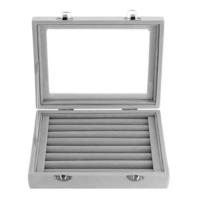 Image of AoyfuwellVelvet Jewellery Box, 7 Slots Ring Organiser Display Storage Tray Holder Case BOX for Women Girls Travel Rings Earrings Necklaces Showcase