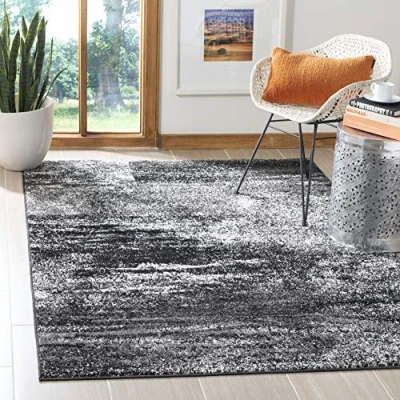 Image of SAFAVIEH Modern Abstract Rug for Living Room, Dining Bedroom Adirondack Collection, Short Pile, in Silver and Black, 155 X 229 cm