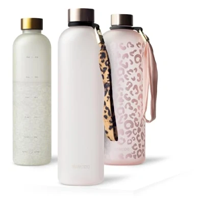 Image of MAMEIDO 1l water Bottle Motivational Time Markings, BPA free, Leak Proof, Tritan Co Polyester Plastic, 1 litre bottle, Sports (Rosé Quartz, 1000ml)