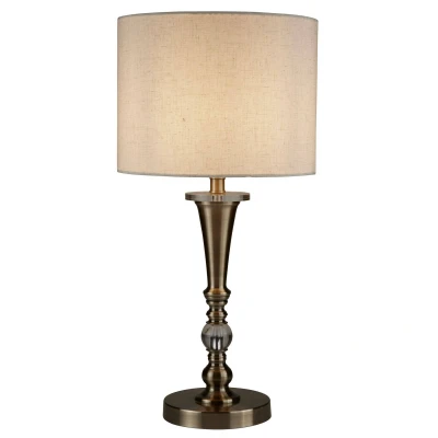 Image of Oscar 1 Light Table Lamp Antique Brass, Cream with Linen Shade, E27