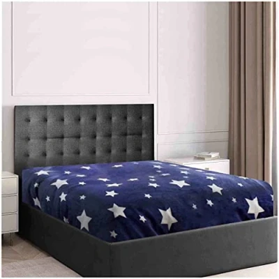 Image of GC GAVENO CAVAILIA Teddy Star Fitted Sheets, Elasticated Kingsize Bed Cuddle Fleece Bottom Sheet, Navy