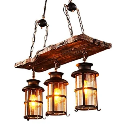 Image of FUMIMID Vintage Pendant Lights Industrial Wood Retro Chandelier Farmhouse Style Height Adjustable Hanging Lamp Bar Coffee Loft E27 Bedroom Living Room Kitchen Decoration Lighting,3 Heads