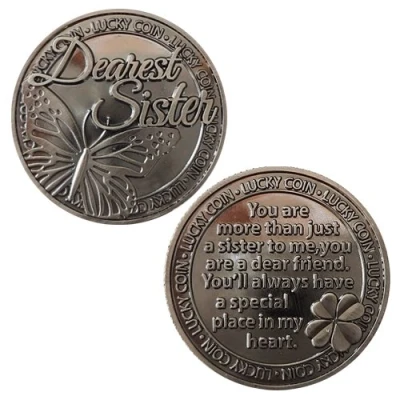 Image of Lucky Coin Sentimental Good Luck Coins Engraved Message Keepsake Gift Set Charm (Dearest Sister)