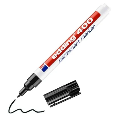 Image of edding 400 permanent marker black 1 pen fine round nib mm waterproof, quick drying, smear proof pens for cardboard, plastic, wood, metal, glass and fabric
