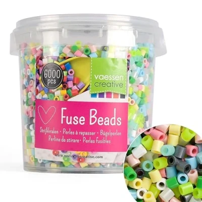Image of Vaessen Creative Fuse Beads, Colours, Set of 6000 Pieces for DIY Crafts with Kids, Making Jewelry, Homemade Decorations and Other Crafty Ideas, Pastel Mix, 5mm