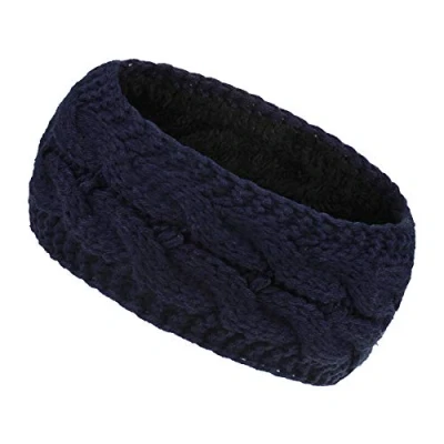 Image of Women Ear Warmer Headband Fleece Lined Winter Warm Knitted Thick Hairband Thermal Headbands Elastic Hair Wrap (Navy Blue)