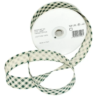 Image of Inastri 25/5/ 5 mm Cotton Bias Binding in Green Yellow Rustic Gingham 3468