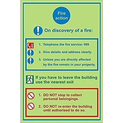 Image of Seco Fire Action On Discovery of A Sign, 150mm x 200mm Photoluminescent Self Adhesive Vinyl