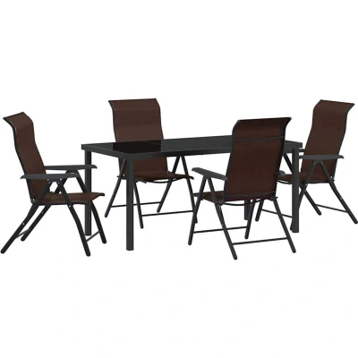 Image of vidaXL 5 Piece Garden Dining Set Brown Poly Rattan