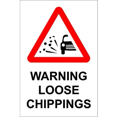 Image of Warning loose chippings safety sign 3mm Aluminium 300mm x 200mm